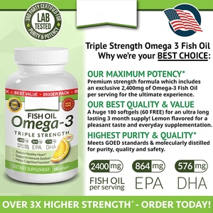 Gélules d'huile de poisson Oméga 3 en stock 2500mg Sans reflux Haute puissance Saveur citron 900mg EPA 600mg DHA Gélules liquides ultra-pures - Product Image 4