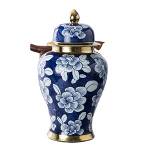 仿古白色和蓝色陶瓷复古姜罐，带盖装饰 - Product Image 5