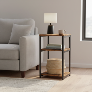 โต๊ะข้างอุตสาหกรรม โครงโลหะ ท็อปไม้สไตล์รัสติก ชั้นวางของ ห้องนั่งเล่น ห้องนอน เฟอร์นิเจอร์สำหรับพื้นที่ขนาดเล็ก - Product Image 1