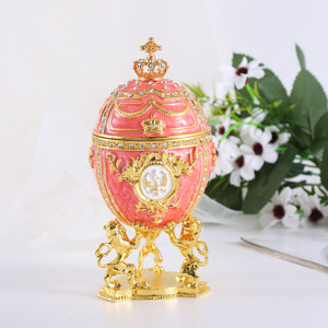 Lớn Kim Loại Hoàng Gia Màu Đỏ Đế Quốc Nga Faberge Trứng Vương Miện Đính Hộp Đồ Trang Sức Trang Trí Nội Thất - Product Image 3