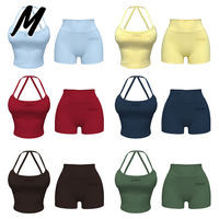 Ensemble deux pièces sans dos pour femme Milady : débardeur et pantalon taille haute à jambes larges, options short ou capri, ensemble de sport personnalisable avec logo