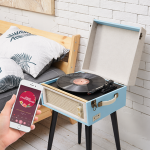 Lecteur de disques vinyles rétro ELETREE <span class=keywords><strong>avec</strong></span> pieds en bois et design de valise portable - Product Image 2