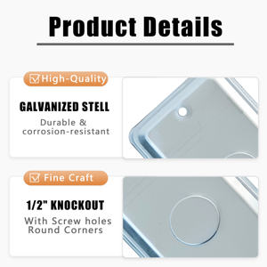 กล่องแยกสายไฟโลหะแบบเดี่ยวขนาด<span class=keywords><strong>4x2</strong></span><span class=keywords><strong>นิ้ว</strong></span>ฝาครอบกล่องไฟฟ้าแบบแบนเหล็กชุบสังกะสีฝาครอบกล่องจ่ายไฟแบบน็อคเอาท์1/2" - Product Image 3