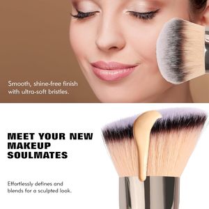 Pinceau de fond de teint professionnel à double embout, 100% vegan, poils synthétiques, pour l'application de fond de teint liquide, en poudre, crème et blush - Product Image 4