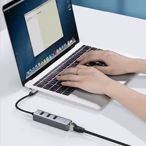 USB C ke USB Hub 4 port, USB C ke USB 3.0 Hub dengan Gigabit Ethernet