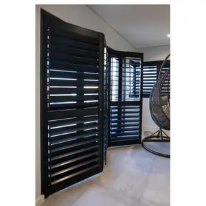 Discount PVC Waterproof Louver Snow White Interior motorized ready to ship plantation shutters for sliding glass doors