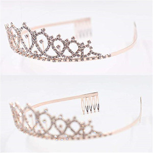 Kit Corona Principessa Oro Rosa con Fascia Glitterata, Decorazione per Feste di <span class=keywords><strong>Compleanno</strong></span> per Ragazze di 21, 30, 40, 50 Anni, per Halloween e Natale - Product Image 2
