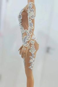 Voir à travers maille femmes Mini robe à manches longues strass perle scène chanteur porter fête d'anniversaire soirée reine tenue DJ DS <span class=keywords><strong>Gogo</strong></span> - Product Image 4