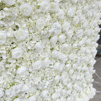 Großhandels preis 8ft White Rose Flower Wall Hintergrund für Hochzeit, Roll Up Flower Wall Künstliche Rose Elfenbein White Flowers Wall
