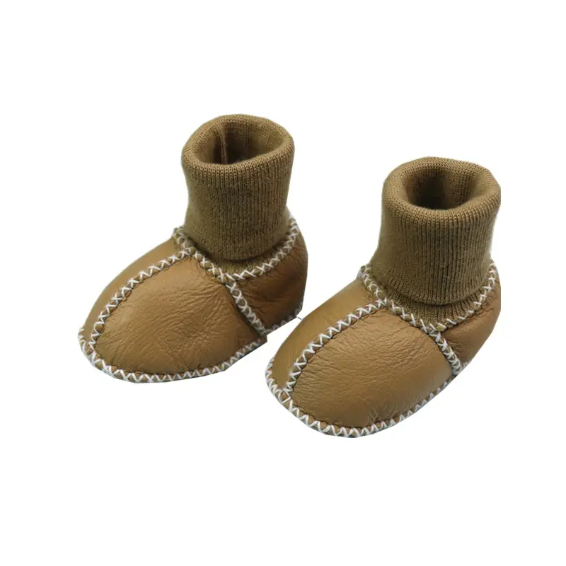 Calcetines de piel de oveja auténtica para recién nacidos, botines de Casa de suela suave
