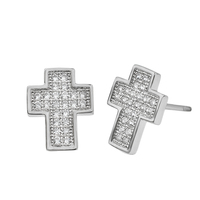 Boucles d'oreilles clous croix Bling en argent sterling 925 plaqué or, zircon cubique, style hip-hop, prix de gros