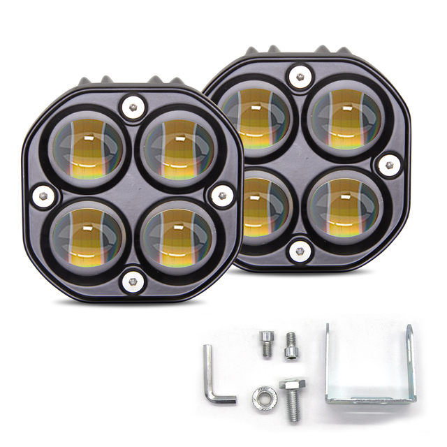 White Yellow Led Dual Color Spotlight Motor Accessories Motorcycle Fog Light Headlight Mini Driving Light for Motor Light 2 Wire