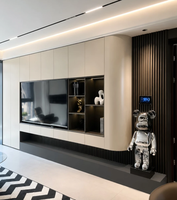 Unit TV Dinding Minimalis Modern dengan Rak Terbuka di Samping, Kabinet Media Ruang Tamu untuk Dekorasi Rumah Keluarga