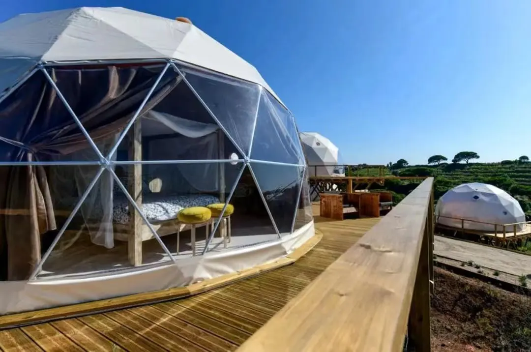 Impermeável PVC Aquecido Eco Hotel Decoração Prefab Transparente Geodésica redonda Dome Glamping tenda Casa Tenda do Deserto