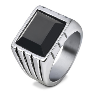 Fashion Square Gemstone <b>Ring</b> Red <b>Black</b> <b>Titanium</b> Steel Bezel Setting Geometric Style Gift Jewelry - Product Image 5