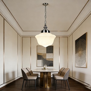 Lampe suspendue vintage en verre laiteux, style rétro chromé, pour îlot de cuisine, <span class=keywords><strong>salle</strong></span> à <span class=keywords><strong>manger</strong></span>, salon, chambre à coucher - Product Image 1