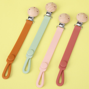 Chaîne de sucette pour bébé, en silicone, avec clip en bois, pour nourrissons de 0 à 24 mois, sangle apaisante anti-chute - Product Image 1