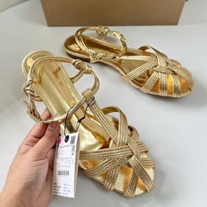 <span class=keywords><strong>Sandalias</strong></span> <span class=keywords><strong>Gladiador</strong></span> Retro para Mujer, Diseño Calado, Doradas, de PU Suave, Punta Abierta, <span class=keywords><strong>Planas</strong></span>, Cómodas, para Playa, Verano - Product Image 2