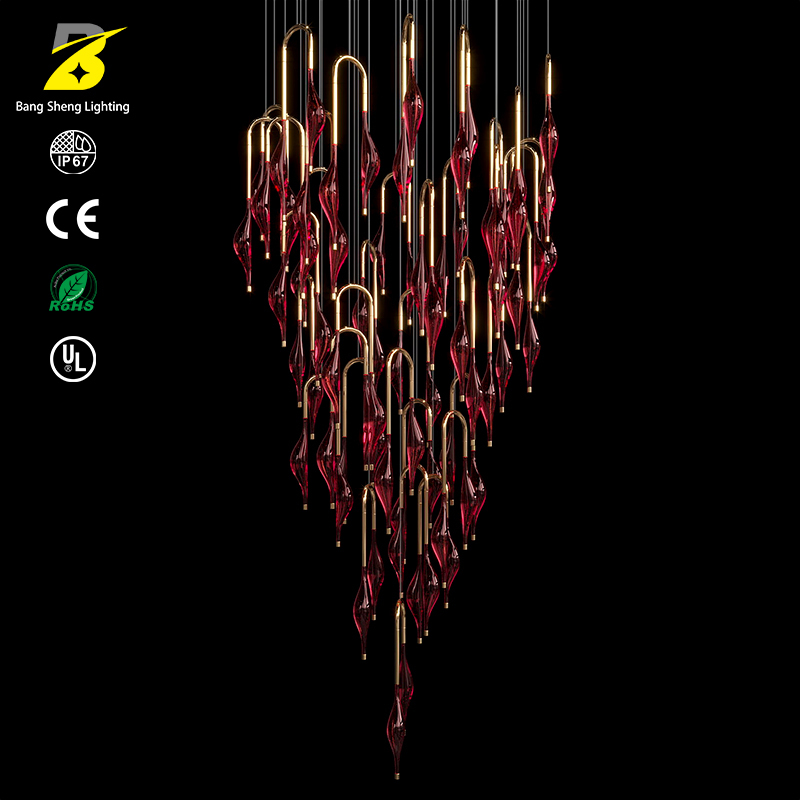 Bang Sheng Lighting Artistic Ruby Glass Cluster Ceiling Light - Contemporary Cascading Decor for High-End Restaurant