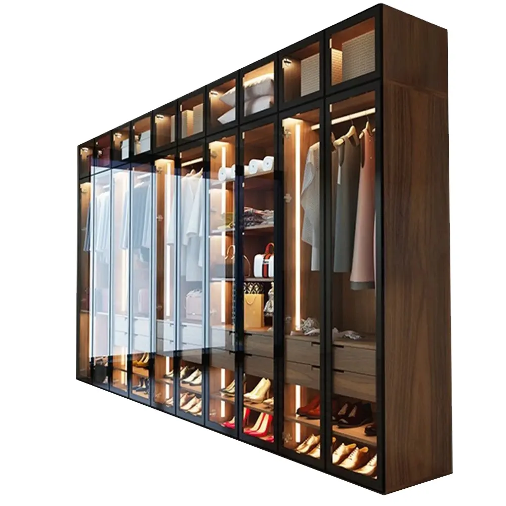 Balom 2024 designs custom luxury glass wardrobe bedroom furniture walk in wardrobe with aluminum glass door