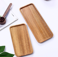 Plateau de service rectangulaire ovale en bois d'acacia, plateau en bois massif pour la présentation de nourriture, de desserts et de café, pour la cuisine, le café, le restaurant