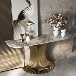 Mesa Consola Clásica <span class=keywords><strong>de</strong></span> Metal Dorado para Sala <span class=keywords><strong>de</strong></span> Estar, Mesa Auxiliar Moderna para <span class=keywords><strong>Pasillo</strong></span>, Mueble <span class=keywords><strong>de</strong></span> Exhibición para el Hogar - Product Image 2