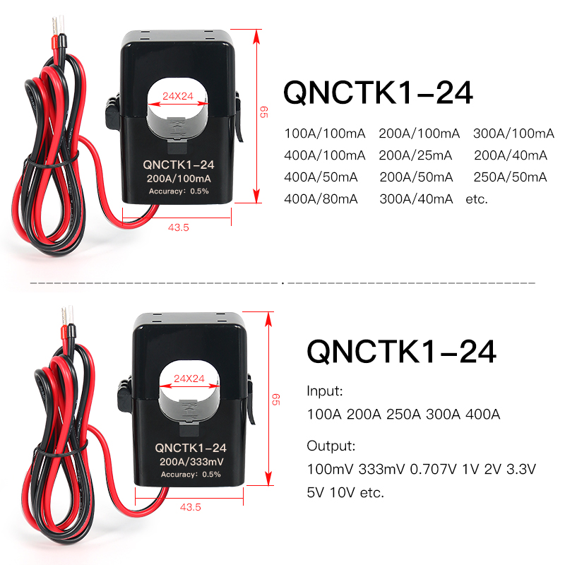 Manufacturer Split Core Current Transformer 333mV Snap on Current Sensor QNCTK1-50 1500A Clamp CT Current Transformer 1000A 1V
