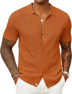 Người Đàn Ông Của Chất Lượng Cao Rắn Màu Đan Nút Xuống Áo Sơ Mi Giản Dị Kết Cấu <span class=keywords><strong>Polo</strong></span> Áo Sơ Mi Ngắn Tay Áo Cổ Điển Mùa Hè Bãi Biển Tops - Product Image 5