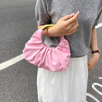 Tas Wanita Lipit Model Cloud dengan Gagang Bambu Logam, Bahan Kulit PU Lembut, Tas Selempang & Jinjing, Clutch Fashion untuk Pesta