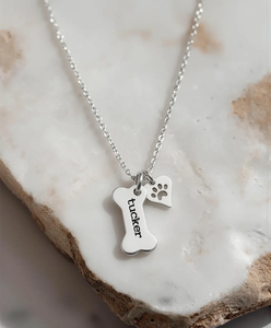 Collier en os personnalisé imperméable avec nom d'animal de compagnie, pendentif en os de chien en acier inoxydable 316L, charme en forme de cœur et de patte, bijoux commémoratifs pour animaux de compagnie gravés - Product Image 1