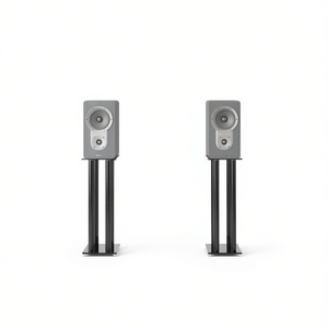 Supports d'enceintes pour home cinéma, 2 pièces, verre trempé noir, design à 4 piliers - Product Image 1