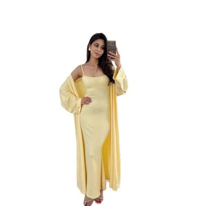 Conjunto de Vestido Largo Tipo Cárdigan de Color Sólido para Mujer, Tallas SMLXLXXL, Negro, Gris, Marrón Oscuro, Rosa, Amarillo, Estilo Casual Europeo y Americano - Product Image 5