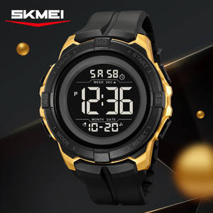 Skmei Digital Watch Men Black Gold Tpu Strap 3Bar Waterproof Outdoor Sports Watch With Chronograph And Date Display - Product Image 1