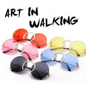 Lunettes de soleil tendance vintage 2022 pour hommes, monture métallique entrelacée, lunettes de soleil rondes surdimensionnées sans monture pour femmes - Product Image 6