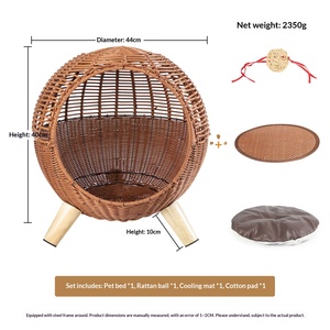 Cama Redonda para Mascotas, Cesta de Ratán PP, Cuna para Gatos, Nido Balancín, Cojín <span class=keywords><strong>Interior</strong></span>, Colchoneta, <span class=keywords><strong>Hamaca</strong></span> para Gatos y Perros, Diseño con Bola Colgante - Product Image 5
