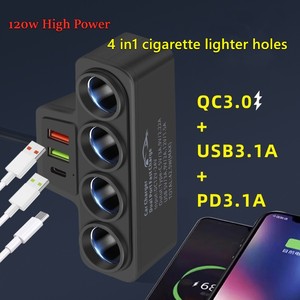 <span class=keywords><strong>Adaptateur</strong></span> allume-cigare multifonctionnel 120W pour voiture, <span class=keywords><strong>chargeur</strong></span> de voiture 12V/24V à 4 prises USB QC3.0 3.1A, accessoires automobiles en gros - Product Image 2