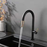 Robinet de cuisine monocommande en acier inoxydable 304 noir et or, 2 fonctions, eau chaude et froide, céramique, à poser sur plan, style contemporain, vente chaude