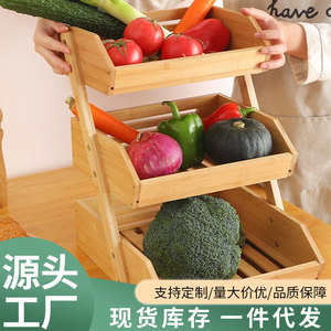 Bamboo Desktop Three Tier Storage Rack For Fruit Vegetable Bread Multifunctional <b>Kitchen</b> Organizer Rectangle Shape - Product Image 2