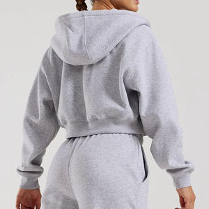 OEM High Quality Cotton Lightweight Jacket <b>Crop</b> Top Blank Workout Women Oversize <b>Zip</b> <b>up</b> Jacket Hoodie - Product Image 2