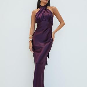 Vestido Largo Elegante de Satén sin Mangas para Mujer, con Cuello Cruzado y Espalda Descubierta, Ideal para Eventos Nocturnos - Product Image 1