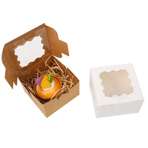 Wholesale white brown Paper 4x4x2.5 Small Bakery Cookies Pastry packaging Boxes Individual Donut Boxes with window