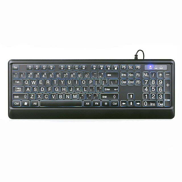 Senior Desktop Keyboard Backlit Large Keys Wired Model; Pinyin-Labeled Glowing Keyboard; Waterproof PS/2 Interface for Elderly