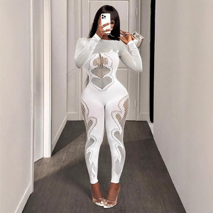 Q2827-2026 Nuovi Arrivi <span class=keywords><strong>Tuta</strong></span> Aderente <span class=keywords><strong>Nera</strong></span> a Maniche Lunghe con Dettagli Traforati Sexy per Donna Abbigliamento da Club - Product Image 1