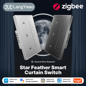 Interruptor Inteligente para Cortinas Tuya Zigbee, Serie MOES Star Feather <span class=keywords><strong>con</strong></span> <span class=keywords><strong>Pantalla</strong></span> Táctil y Retroiluminación Fluida, Compatible <span class=keywords><strong>con</strong></span> <span class=keywords><strong>Alexa</strong></span> y Google Home - Product Image 1