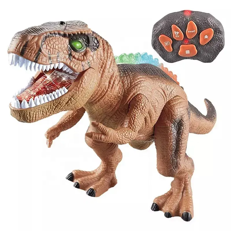 Lampu LED Dinosaurus Berjalan Listrik Mainan Kepala Goyang Simulasi Suara Dinosaurus Remote Control Hewan Dinosaurus Rc