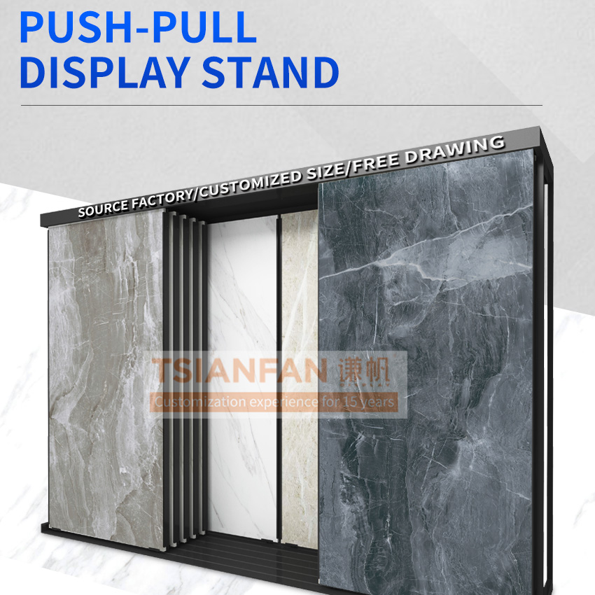Factory Big Panel Push-Pull Ceramic Tile Display For Showroom Sintered Stone Sample Display Stand Marble Granite Sliding Rack