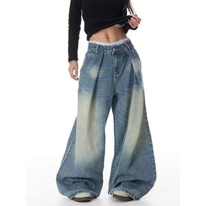 Jeans Scimitar délavés pour homme, style américain, printemps-automne, plissés, effet moustaches de chat, coupe ample et fluide, haute éco-responsabilité, pour le marché international - Product Image 2