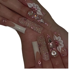<span class=keywords><strong>Faux</strong></span> <span class=keywords><strong>ongles</strong></span> artistiques portables, style long, avec cristaux colorés scintillants et nœuds, style européen et américain, vente en gros - Product Image 3
