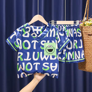 Abbigliamento estivo Casual da ragazzo nuovo pigiama in raso di seta di ghiaccio traspirante a maniche corte sottile in cotone per bambini piccoli - Product Image 5