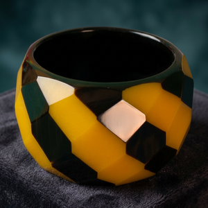 Black and Yellow Hand Carved Bakelite <b>Fashion</b> <b>Bracelet</b>/<b>Bangle</b> - Product Image 3